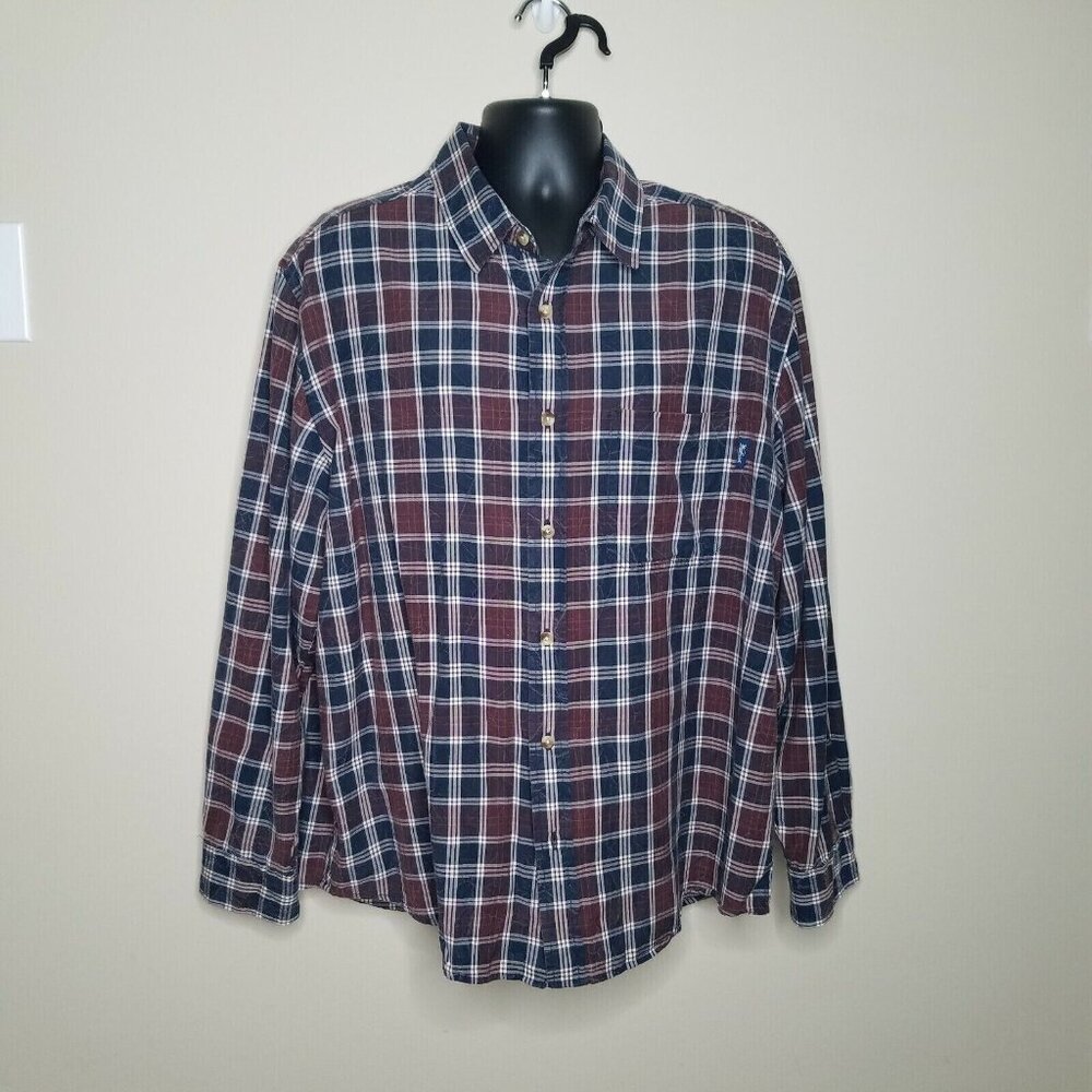 Woolrich Mens Red Creek Long Sleeve Button Up Shirt Size XL Blue Plaid‎